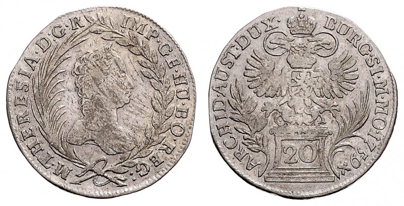 MARIA THERESA (1740 - 1780)&nbsp;
20 Kreuzer, 1759, 6,14g, Her. 884&nbsp;

VF...