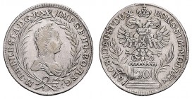 MARIA THERESA (1740 - 1780)&nbsp;
20 Kreuzer, 1763, 6,48g, Her. 887&nbsp;

VF | VF