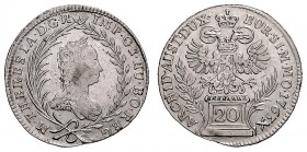 MARIA THERESA (1740 - 1780)&nbsp;
20 Kreuzer, 1763, 6,47g, Her. 887&nbsp;

about EF | about EF