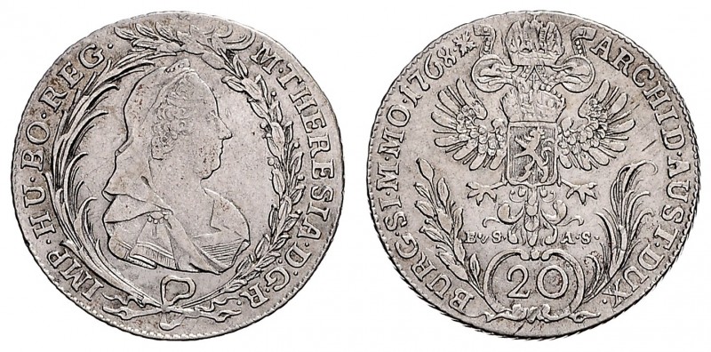 MARIA THERESA (1740 - 1780)&nbsp;
20 Kreuzer, 1768, Praha EVSAS, 6,59g, Her. 93...