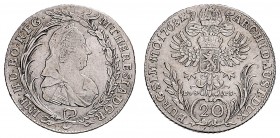 MARIA THERESA (1740 - 1780)&nbsp;
20 Kreuzer, 1768, Praha EVSAS, 6,59g, Her. 932&nbsp;

about EF | about EF