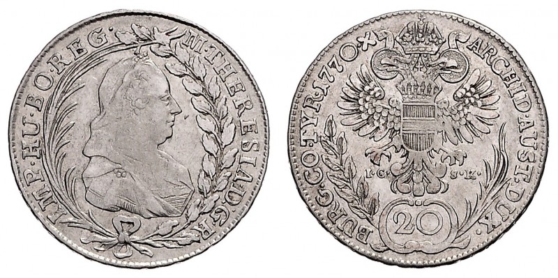 MARIA THERESA (1740 - 1780)&nbsp;
20 Kreuzer, 1770, I.C.S.K., 6,44g, Her. 851&n...