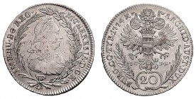 MARIA THERESA (1740 - 1780)&nbsp;
20 Kreuzer, 1774, I.C.F.A., 6,47g, Her. 856&nbsp;

VF | about UNC