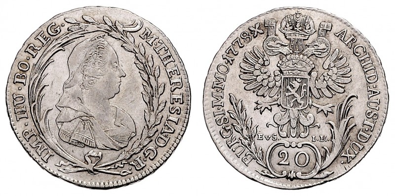 MARIA THERESA (1740 - 1780)&nbsp;
20 Kreuzer, 1778, Praha, E.vS.I.K., 6,55g, He...