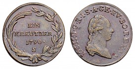 JOSEPH II (1765 - 1790)&nbsp;
1 Kreuzer, 1790, S, 8,03g, Her. 418&nbsp;

about UNC | about UNC