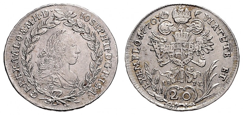 JOSEPH II (1765 - 1790)&nbsp;
20 Kreuzer, 1770, G / L.B.F.L., 6,02g, Her. 212&n...