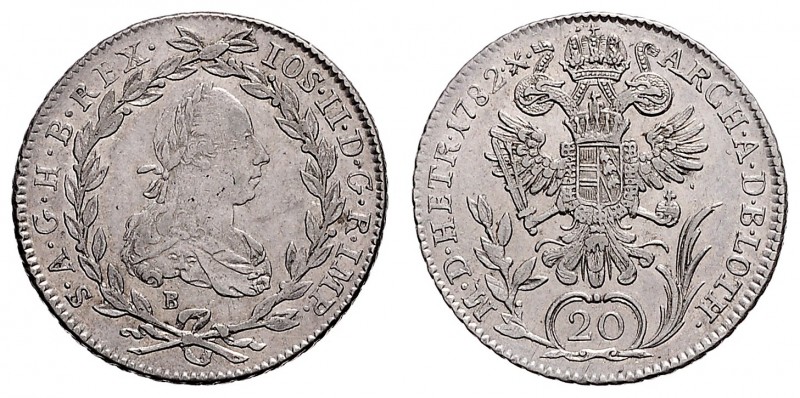 JOSEPH II (1765 - 1790)&nbsp;
20 Kreuzer, 1782, B, 6,64g, Her. 227&nbsp;

abo...