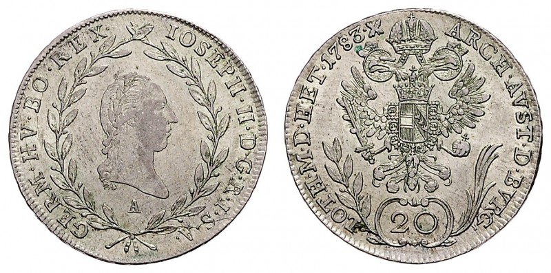 JOSEPH II (1765 - 1790)&nbsp;
20 Kreuzer, 1783, A, 6,65g, Her. 217&nbsp;

EF ...