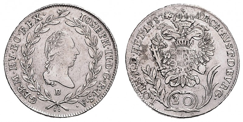 JOSEPH II (1765 - 1790)&nbsp;
20 Kreuzer, 1783, B, 6,33g, Her. 229&nbsp;

abo...