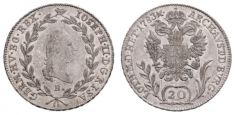 JOSEPH II (1765 - 1790)&nbsp;
20 Kreuzer, 1783, B, 6,67g, Her. 229&nbsp;

abo...