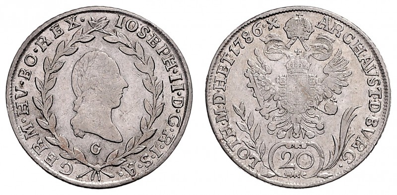 JOSEPH II (1765 - 1790)&nbsp;
20 Kreuzer, 1786, G, 6,55g, Her. 270&nbsp;

abo...