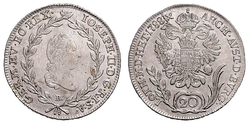 JOSEPH II (1765 - 1790)&nbsp;
20 Kreuzer, 1788, B, 6,58g, Her. 234&nbsp;

abo...