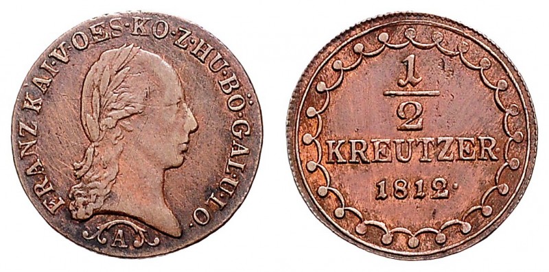 FRANCIS II / I (1972 - 1806 - 1835)&nbsp;
1/2 Kreuzer, 1812, A, 2,38g, Her. 111...