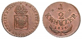 FRANCIS II / I (1972 - 1806 - 1835)&nbsp;
1/2 Kreuzer, 1816, B, 4,42g, Früh. 540&nbsp;

UNC | UNC