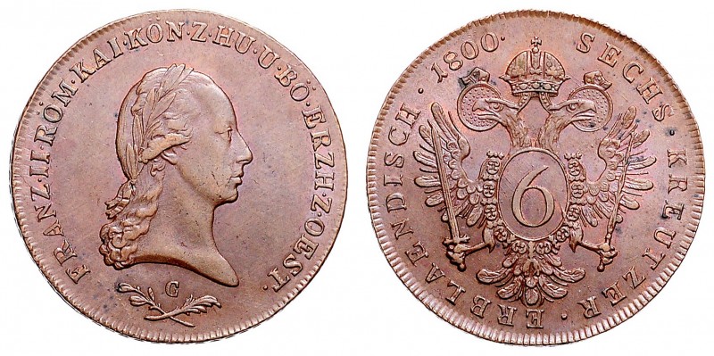 FRANCIS II / I (1972 - 1806 - 1835)&nbsp;
6 Kreuzer, 1800, C, 14,98g, Her. 1031...