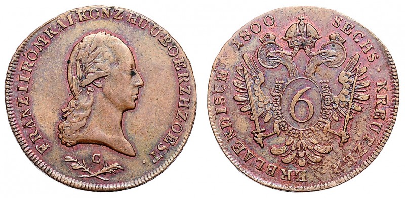 FRANCIS II / I (1972 - 1806 - 1835)&nbsp;
6 Kreuzer, 1800, C, 11,3g, Her. 1031&...