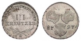FRANCIS II / I (1972 - 1806 - 1835)&nbsp;
III Kreutzer, 1797, H, 1,33g, Her. 948&nbsp;

about UNC | about UNC