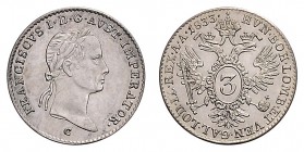 FRANCIS II / I (1972 - 1806 - 1835)&nbsp;
3 Kreuzer, 1833, C, 1,64g, Früh. 503&nbsp;

UNC | UNC