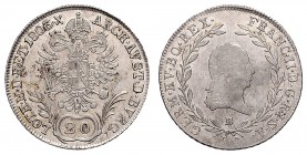 FRANCIS II / I (1972 - 1806 - 1835)&nbsp;
20 Kreuzer, 1803, B, 6,63g, Her. 639&nbsp;

about EF | about EF