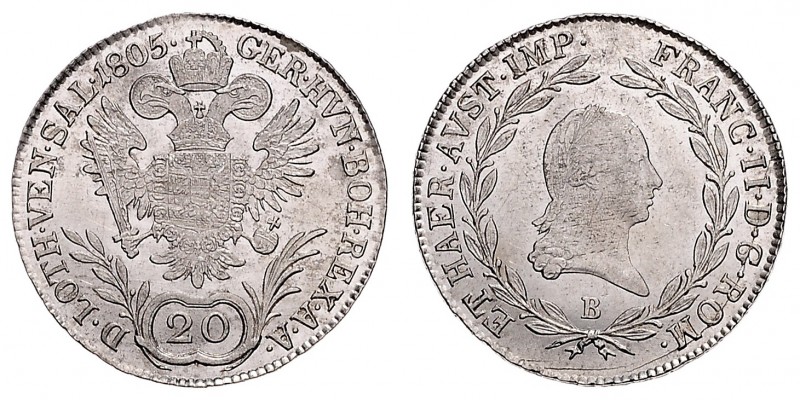 FRANCIS II / I (1972 - 1806 - 1835)&nbsp;
20 Kreuzer, 1805, B, 6,64g, Her. 682&...