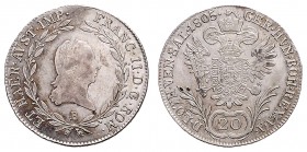 FRANCIS II / I (1972 - 1806 - 1835)&nbsp;
20 Kreuzer, 1805, B, 6,65g, Her. 682&nbsp;

EF | EF