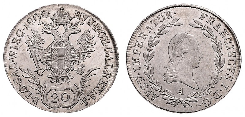 FRANCIS II / I (1972 - 1806 - 1835)&nbsp;
20 Kreuzer, 1808, A, 6,64g, Früh. 277...