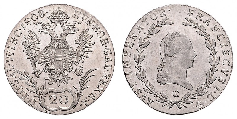 FRANCIS II / I (1972 - 1806 - 1835)&nbsp;
20 Kreuzer, 1808, C, 6,62g, Früh. 279...