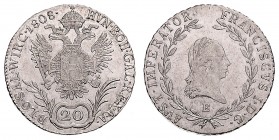 FRANCIS II / I (1972 - 1806 - 1835)&nbsp;
20 Kreuzer, 1808, E, 6,52g, Früh. 281&nbsp;

EF | about UNC