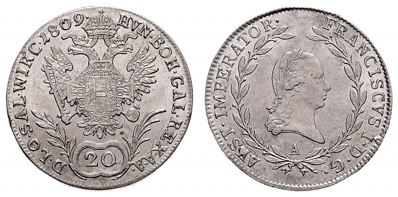 FRANCIS II / I (1972 - 1806 - 1835)&nbsp;
20 Kreuzer, 1809, A, 6,51g, Früh. 283...