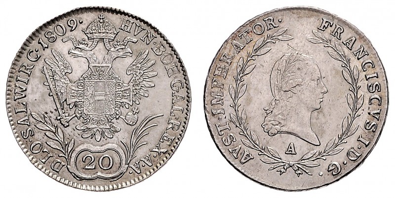 FRANCIS II / I (1972 - 1806 - 1835)&nbsp;
20 Kreuzer, 1809, A, 6,54g, Früh. 283...