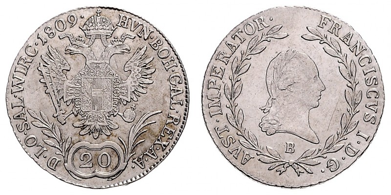 FRANCIS II / I (1972 - 1806 - 1835)&nbsp;
20 Kreuzer, 1809, B, 6,59g, Früh. 284...