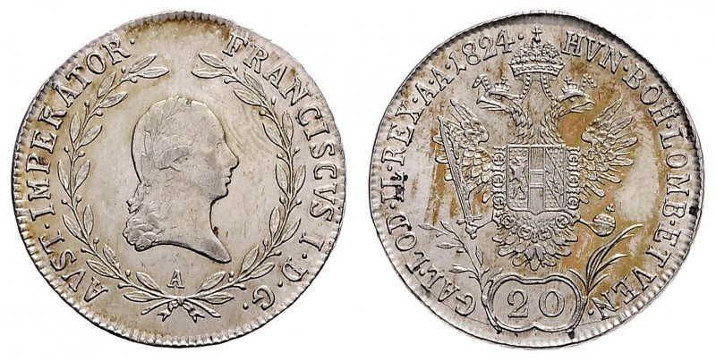 FRANCIS II / I (1972 - 1806 - 1835)&nbsp;
20 Kreuzer, 1824, A, 6,69g, Früh. 347...