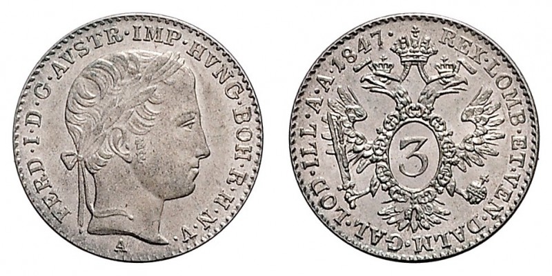 FERDINAND V / I (1835 - 1848)&nbsp;
3 Kreuzer, 1847, A, 1,68g, Früh. 914&nbsp;...