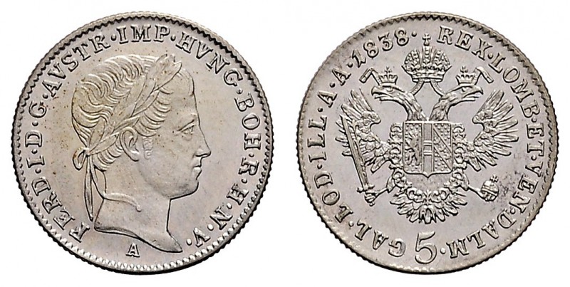 FERDINAND V / I (1835 - 1848)&nbsp;
5 Kreuzer, 1838, A, 2,2g, Früh. 875&nbsp;
...