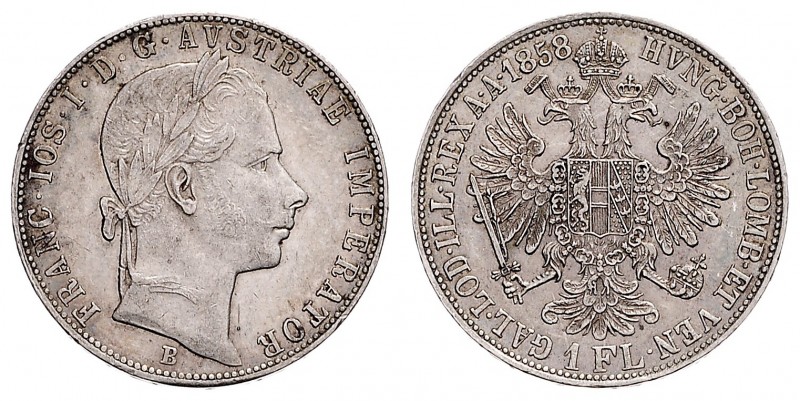 FRANZ JOSEPH I (1848 - 1916)&nbsp;
1 Gulden , 1858, B, 12,35g, Früh. 1447&nbsp;...