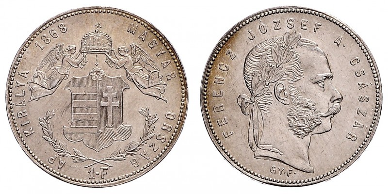 FRANZ JOSEPH I (1848 - 1916)&nbsp;
1 Forint, 1868, GYF, 12,32g, Früh. 1768&nbsp...