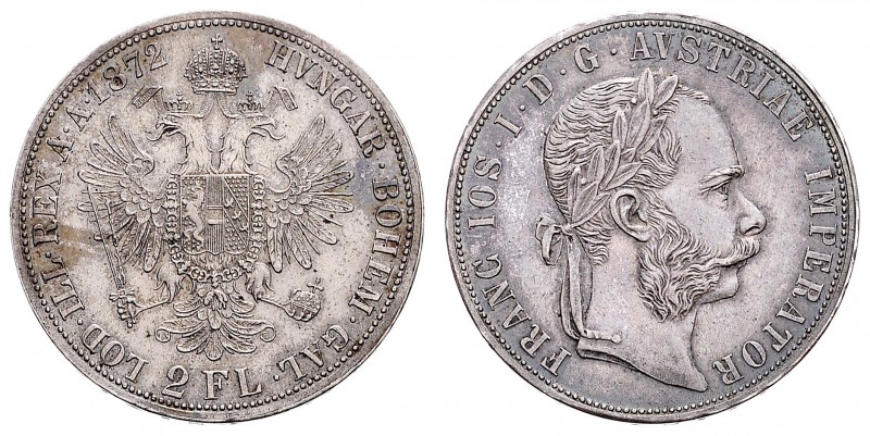 FRANZ JOSEPH I (1848 - 1916)&nbsp;
2 Gulden, 1872, 24,7g, Früh. 1371&nbsp;

E...