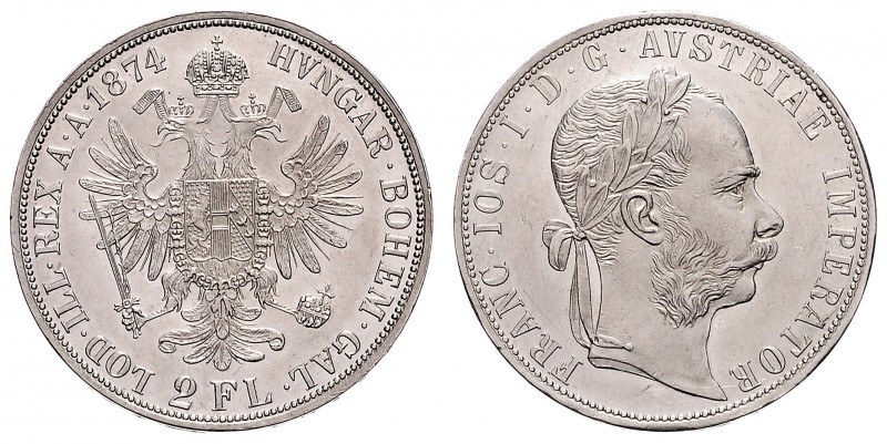 FRANZ JOSEPH I (1848 - 1916)&nbsp;
2 Gulden, 1874, 24,6g, Früh. 1373&nbsp;

a...