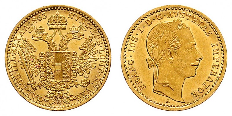 FRANZ JOSEPH I (1848 - 1916)&nbsp;
1 Ducat, 1863, A, 3,48g, Früh. 1207&nbsp;
...