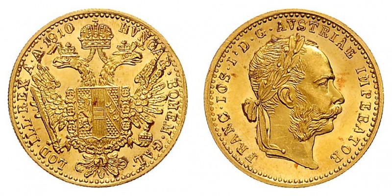 FRANZ JOSEPH I (1848 - 1916)&nbsp;
1 Ducat, 1910, 3,49g, Früh. 1269&nbsp;

EF...