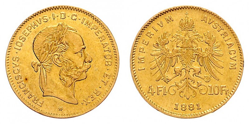 FRANZ JOSEPH I (1848 - 1916)&nbsp;
4 Gulden, 1881, 3,19g, Früh.1332&nbsp;

ab...