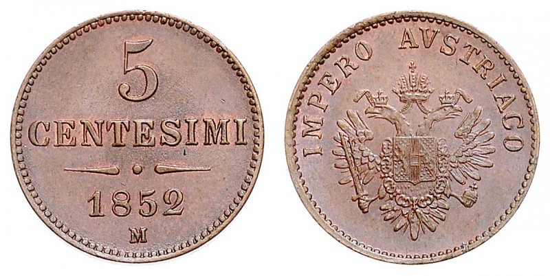 FRANZ JOSEPH I (1848 - 1916)&nbsp;
5 Centesimi, 1852, M, 5,66g, Früh. 1877&nbsp...