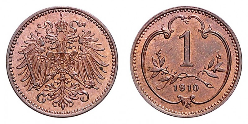 FRANZ JOSEPH I (1848 - 1916)&nbsp;
1 Heller, 1910, 1,78g, Früh. 2046&nbsp;

U...