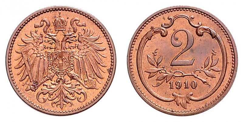 FRANZ JOSEPH I (1848 - 1916)&nbsp;
2 Heller, 1910, 3,3g, Früh. 2026&nbsp;

UN...