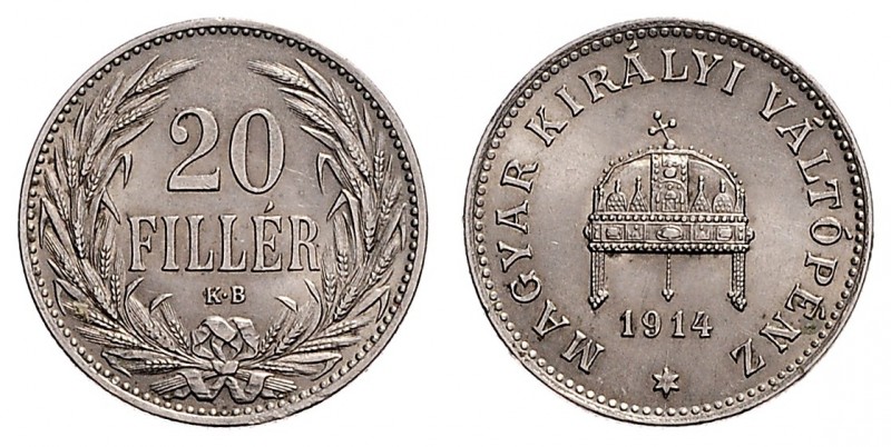 FRANZ JOSEPH I (1848 - 1916)&nbsp;
20 Filler, 1914, KB, 3,97g, Früh. 2131&nbsp;...