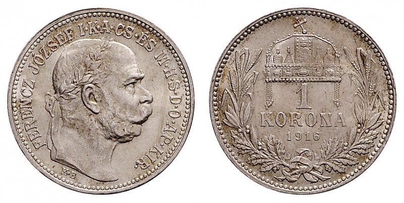 FRANZ JOSEPH I (1848 - 1916)&nbsp;
1 Korona, 1916, KB, 5,03g, Früh. 2124&nbsp;...