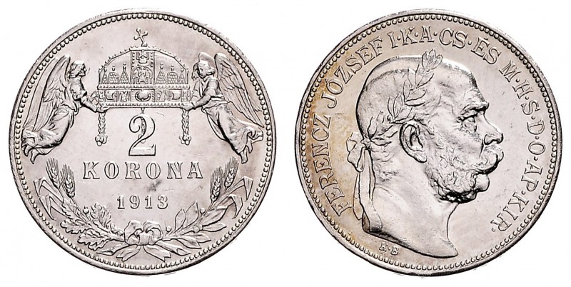 FRANZ JOSEPH I (1848 - 1916)&nbsp;
2 Korona, 1913, KB, 10,11g, Früh. 2111&nbsp;...