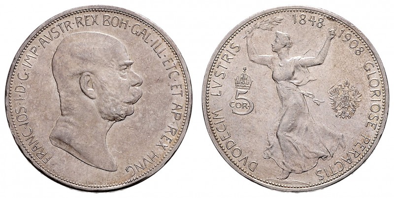 FRANZ JOSEPH I (1848 - 1916)&nbsp;
5 Corona Anniversary, 1908, 23,98g, Früh. 21...