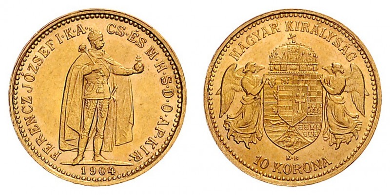 FRANZ JOSEPH I (1848 - 1916)&nbsp;
10 Korona, 1904, KB, 3,38g, Früh. 2094&nbsp;...