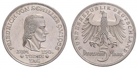 GERMAN STATES&nbsp;
5 German Mark To Commemorate the 150th Anniversary of F. von Schiller’s Death , 1955, 11,2g, Jäg. 389&nbsp;

EF | EF